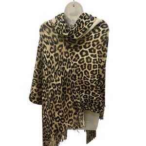 Chico’s Leopard Print Cowl Neck Poncho One Size